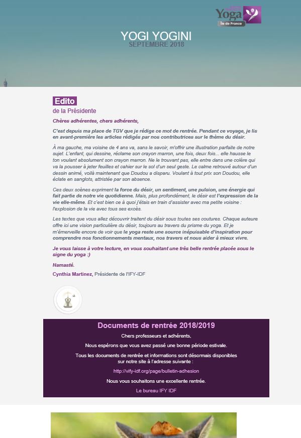 Newsletter juin 2018 newsletter Institut Français du Yoga IDF