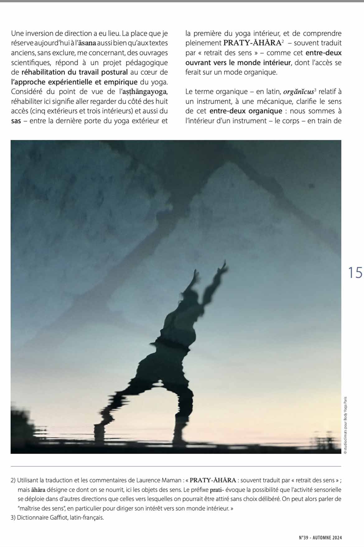 Article page 2 dans APERCU revue Yoga par Lina Franco