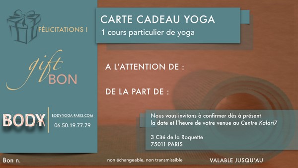 Idée cadeau originale: une carte cadeau de cours individuel de Yoga à Paris 11