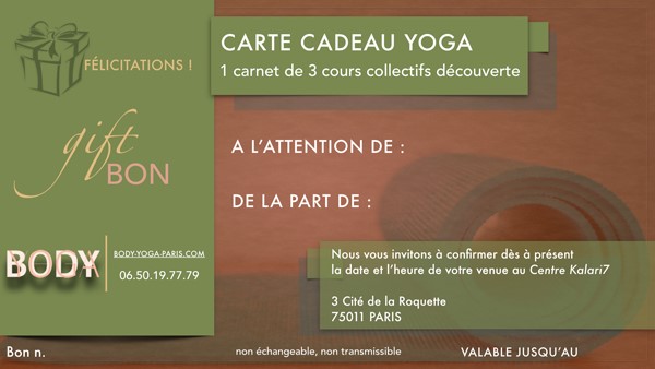 Idée cadeau originale: une carte cadeau de 3 cours de Yoga à Paris 11